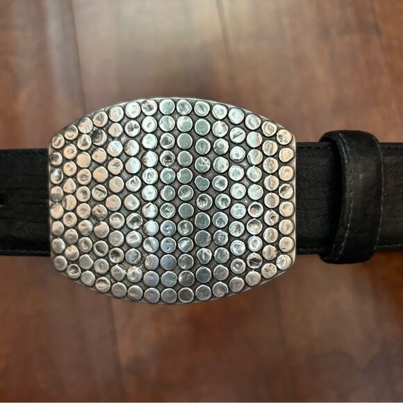 Streets Abound Black Belt with Silver Circle Textured Buckle Made in USA Size 34 - Picture 5 of 14